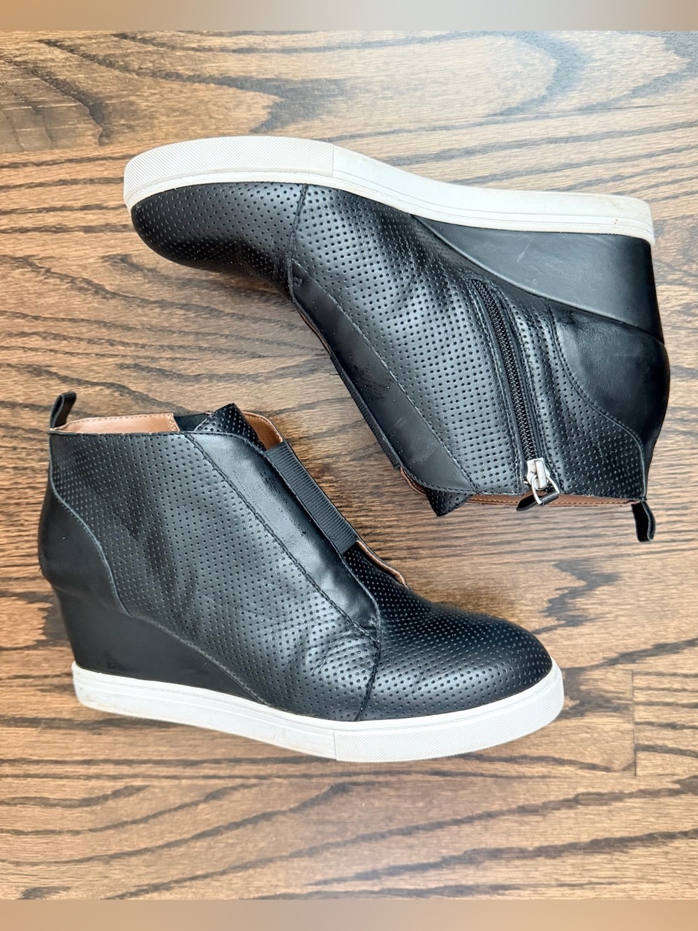 Paolo Black Perforated Wedge Sneakers with White Sole - size 8.5